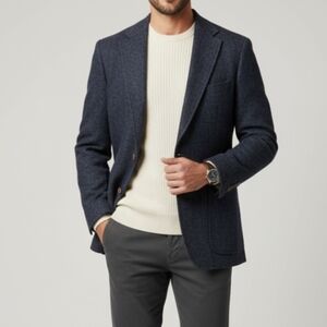 Vintage Tweed Wool Navy Men's Blazer — Made in USA, Approx. 44R